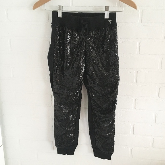 Guess Girl’s Sweat pants black 100% cotton with sequins (soft inside) M 10/12 - Picture 1 of 9